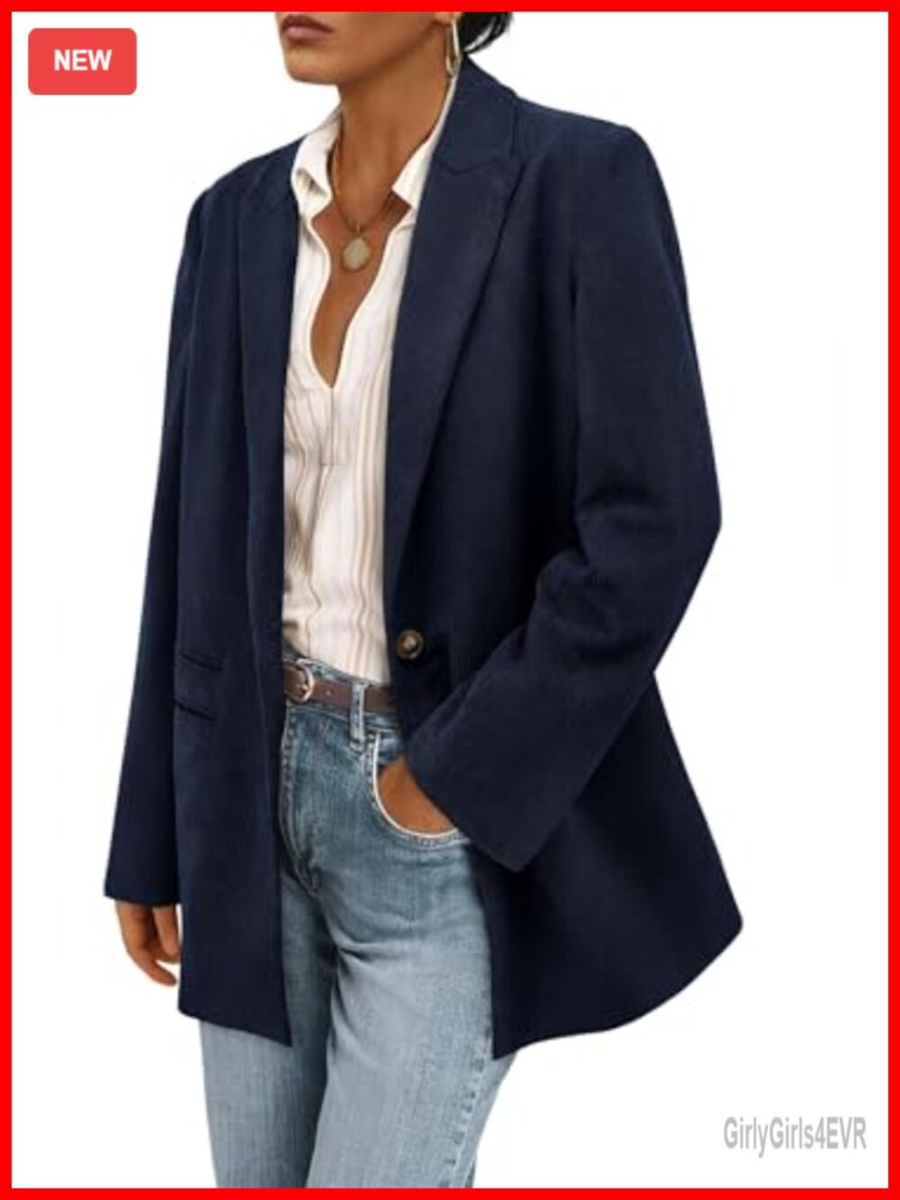 Corduroy Blazer Jacket Button Front Pockets Long Sleeve Work Casual